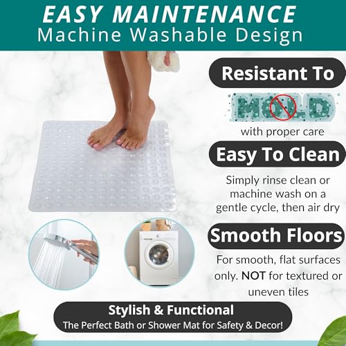 ENKOSI Square Shower Mat – 21 x 21 Inch Non-Slip Bathroom Shower Stall Mat with Suction Cups and Drain Holes – Anti-Slip Shower Mats for Inside Shower - Square Bathmat (21x21 Clear) - color: Clear