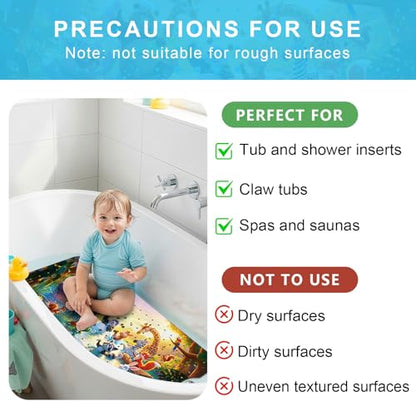Upgrade Cartoon Baby Bath Mat Non Slip - 40"x16" Extra Long Bathtub Mat for Baby Eco Friendly Durable Bath Mat for Tub Non Slip Kids Tub Mat with Suction Cups, Machine Washable and No Fading, Dusk - color: L-dusk