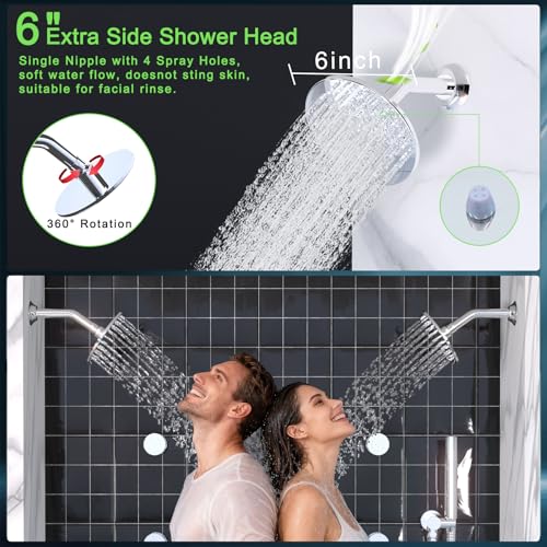 HOMEDEC 16" Round Rain Full Body Shower System with Dual 6" Wall Shower Head, 5 Way Valve with 2-Function Handheld Shower and Body Sprays, Chrome - color: Chrome, style: 5-Way + 2x 6" Top