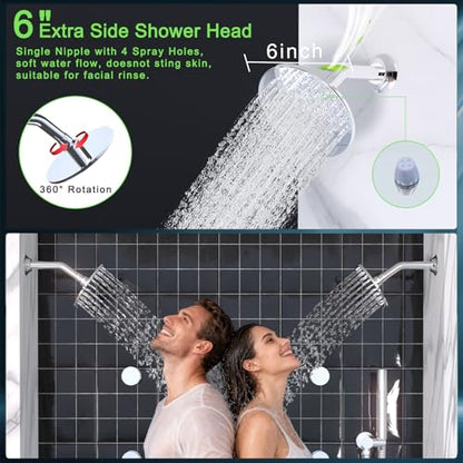 HOMEDEC 16" Round Rain Full Body Shower System with Dual 6" Wall Shower Head, 5 Way Valve with 2-Function Handheld Shower and Body Sprays, Chrome - color: Chrome, style: 5-Way + 2x 6" Top