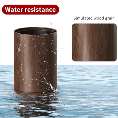 8L/2.1GAL Dark Brown Metal Trash Can,Walnut Trash Bin | Open-Top;Double-Layer;Built-In Bag Holder;Office Trash Can;for Bathroom,Home,Office,Living Room,Coffee - color: 2.1gal round