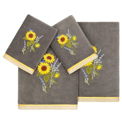 Jubilant 4-Piece Premium Towel Set, Vibrant Floral Applique, Luxurious Turkish Cotton, Soft & Durable, Elegant Bath Ensemble, 2 Bath 2 Hand Towels, Charcoal - color: Charcoal, size: 2 Pcs Bath 2 Pcs Hand Towel