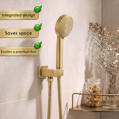 Shower Head Holder, Brass Handheld Showerhead Holder Bathroom Fixtures Wall Mounted Supply Elbow with Adjustable Shower Wand Bracket(Brushed Gold) - color: Brushed Gold