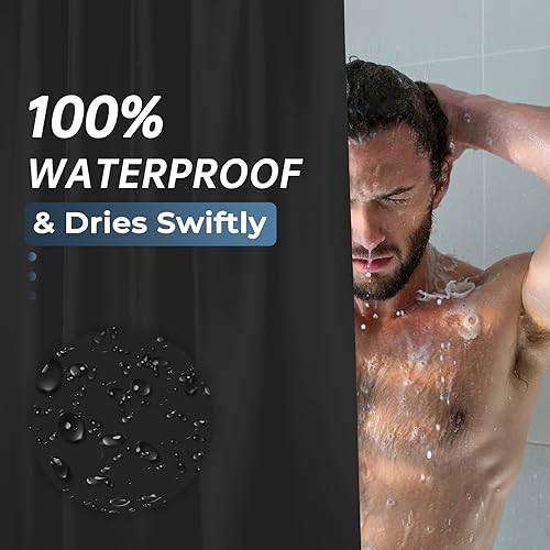 AmazerBath Plastic Shower Curtain Liner, 72 x Inches EVA 8G Heavy Duty Black Waterproof Weighted Thick Bathroom with 3 Clear Weights and 12 Rustproof Grommet Holes - color: Black, size: 72"W x 72"L (Pack of 1)
