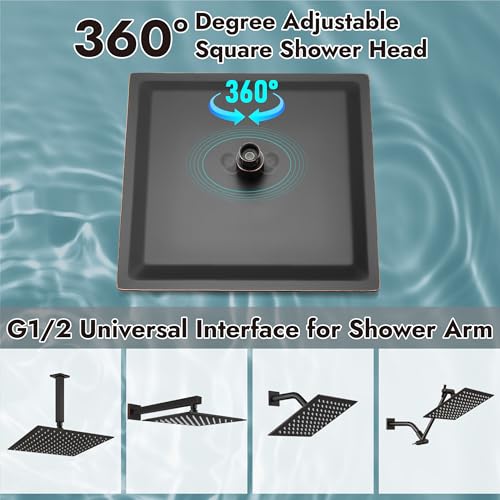 Midanya Square Rain Shower Head,High Pressure,Oil Rubbed Bronze 12 Inch | 360°Swivel,Ceiling or Wall Mount,Waterfall Full Body Coverage,Bathroom Remodel,Stainless Steel Large Rainfall Shower Head - color: Bronze, size: 12 Inch