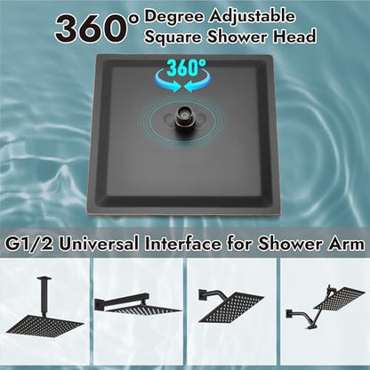 Midanya Square Rain Shower Head,High Pressure,Oil Rubbed Bronze 12 Inch | 360°Swivel,Ceiling or Wall Mount,Waterfall Full Body Coverage,Bathroom Remodel,Stainless Steel Large Rainfall Shower Head - color: Bronze, size: 12 Inch