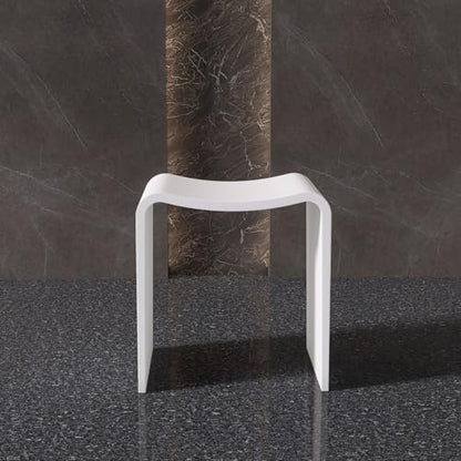 Matte White Shower Bench, Modern Solid Surface Bathroom Stool | Heavy-Duty Waterproof Chair Seat for Inside Showers and Outdoor Use, 400 lbs Capacity - Non-slip - color: White Curved