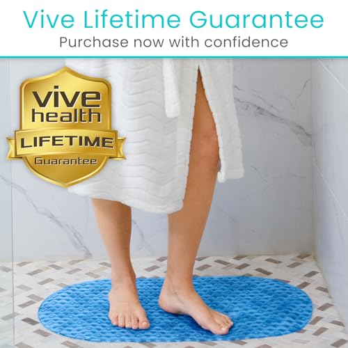 Vive Oval Bathtub Mat - Nonslip Shower Floor Pad - Non-Slip and Non-Skid | For Bath Tub with Strong Rubber Suction Cup Grip - for Baby, Elderly, Kids, Bathroom (Blue) - color: Blue