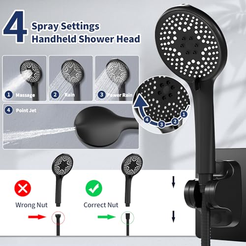 Airlex Shower Head Rain Shower Head with Handheld Spary, High Pressure Rainfall Showerhead and 4 Modes Handheld Shower Heads Built-in Power Wash with 71 Inch Stainless Steel Hose, 10'' Matte Black - color: Matte Black, size: 10 Inch