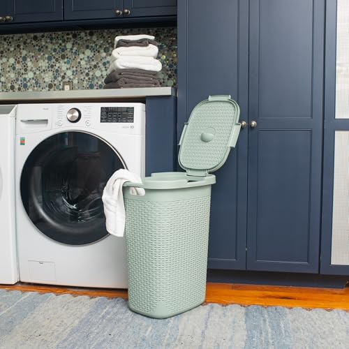 Mind Reader Slim Laundry Hamper with Lid, 60L Tall Clothes Basket, Narrow Tapered Design for Bathrooms, Closets and Laundry Rooms, Plastic, Mint - color: Mint, size: 1 Piece
