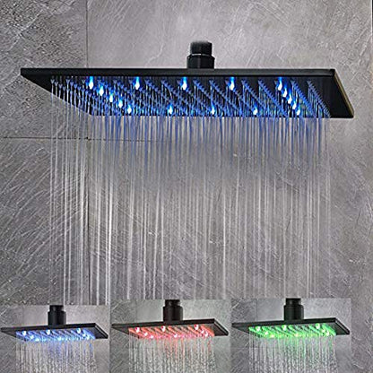 NeierThodore LED 16 Inch Square Shower Head Replacement with Rotatable Ball，Oil Rubbed Bronze - color: Black, size: 16 Inch