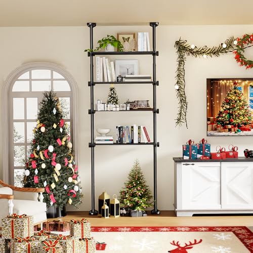 Bonpally Over The Toilet Storage Shelf, 4-Tier Adjustable Bathroom Organizer, No Drill Tension Mounted Shelves, Space-Saving Bathroom Cabinet Rack Above Toilet for Small Rooms, Black - color: Black