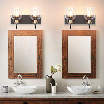 PRESDE 2 Light Bathroom Vanity Fixtures Black and Gold Farmhouse Bathroom Lights Fixture Over Mirror Bath Wall Sconce Lighting - color: Oil Rubbed Bronze（with bubbles）, size: 2-lights