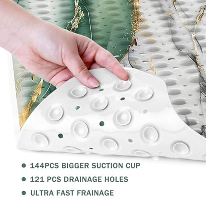 Marble Bath Tub Mat Non Slip, Green Gold Marble Non Slip Bath Mat for Shower, Large Washable Shower mats for Showers with Drain Holes and Suction Cups,40 X 16 Inch - color: Green Marble