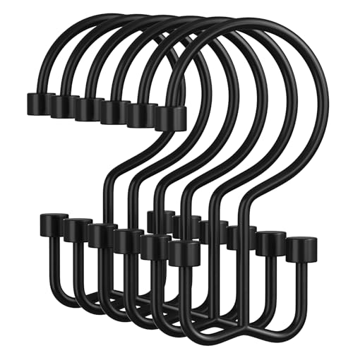 Black Shower Curtain Hooks, 12PCS Minimalist Simple Double Shower Curtain Rings, Rust-Resistant Metal Shower Hooks, Cylinders Shower Rings for Bathroom Shower Rods Curtains - color: Black, style: Cylinders - Double Hooks