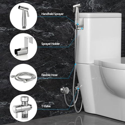 Blissland Bidet Sprayer for Toilet with Adjustable Water Pressure, Handheld Bidet Sprayer Kit- Stainless Steel（Don't‌ Use Teflon Tape for Installation）