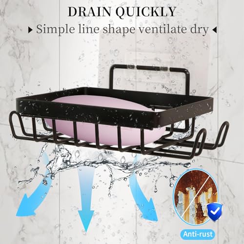Carrie Joe Soap Holder Self Draining Soap Dish Razor Holder for Shower Wall Not Punched Easy Clean Bar Soap Holder Fit for Bathroom, Kitchen Sink - color: Black-1