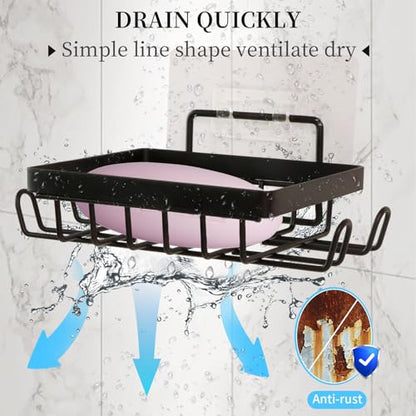 Carrie Joe Soap Holder Self Draining Soap Dish Razor Holder for Shower Wall Not Punched Easy Clean Bar Soap Holder Fit for Bathroom, Kitchen Sink - color: Black-1