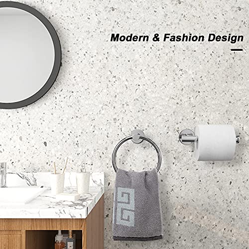 NearMoon 2 Pieces Bathroom Hardware Accessories, Towel Ring and Toilet Paper Holder- Stainless Steel Bath Towel Hanger and Hand Towel Holder, Wall Mounted (Chrome Finish) - color: Chrome Finish