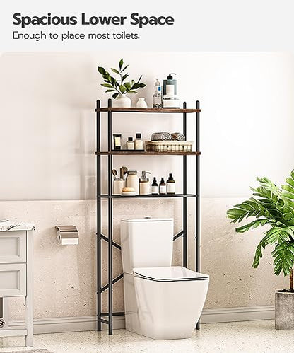 HOOBRO Over the Toilet Storage, 3-Tier Over Toilet Bathroom Organizer, Freestanding Above Toilet Shelf with Adjustable Feet, Space Saving, Easy Assembly, Rustic Brown and Black BF63TS01 - color: Rustic Brown + Black