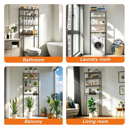Over The Toilet Storage Rack 4-Tier Freestanding Bathroom Organizer Shelf Over Toilet with Adjustable Shelf & Basket, Space-Saving for Small Spaces, Rustic Brown