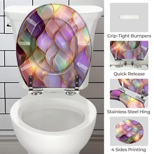 Round Resin Toilet Seat, Quietly Close Quick Release Hinges Cover | Toilet Lid Cover Easy to Clean and Install, Luxurious Iridescent Mosaic Gold Edged Leaf Heavy Duty Toilet Seat - color: pattern4, size: O-shape