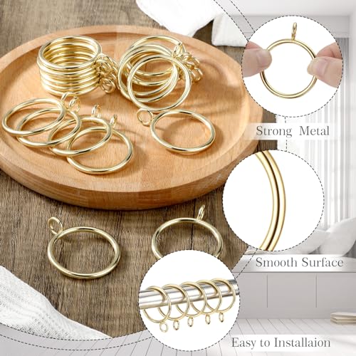 Maitys 100 Pcs Metal Curtain Rings with Eyelet 1.5-inch Inner Diameter Eyelet Curtain Rings for Drapery Clips Hooks for Sliding Window Bathroom Door Shower Rod (Gold) - color: Gold