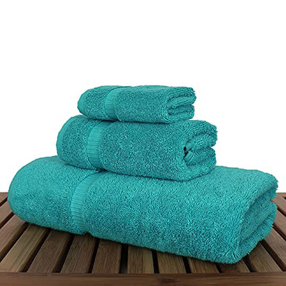 Luxury Hotel & Spa Quality Collection, Quick Dry 100% Turkish Cotton, 750+ GSM, Eco Friendly Towel Set, Bathroom and Kitchen Dobby Border Towels, Bath Towel, Hand Towel, Washcloths (3 Piece, Aqua) - color: Aqua Blue, size: Bundle Set of 3
