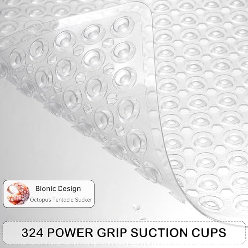 Non-Slip Bathtub and Shower Mats, Power Grip Bath Mat 35 x 16.3 Inch with Suction Cups and Drain Holes for Tub Bathroom Floor Safety, Machine Washable Soft Bathmat, Clear - color: Clear