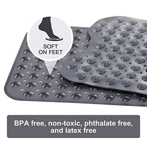 YINENN Bath and Shower Safety Mats 40x16 inch, Non Slip with Suction Cups for Bathroom Stall and Tub Floor, Extra Large and Machine Washable, Drain Holes Keep Bathtub Clean, Clear Light Black - color: Clear Light Black