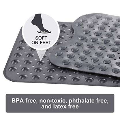 YINENN Bath and Shower Safety Mats 40x16 inch, Non Slip with Suction Cups for Bathroom Stall and Tub Floor, Extra Large and Machine Washable, Drain Holes Keep Bathtub Clean, Clear Light Black - color: Clear Light Black