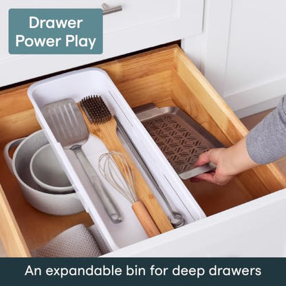 YouCopia DrawerFit® Sliding Drawer Bin, Expandable and Adjustable Kitchen Storage Organizer, Speckled White - style: Bin