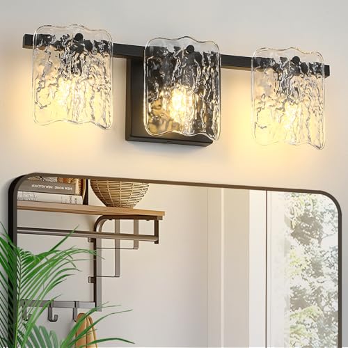 3-Light Bathroom Vanity Light, Black Bathroom Light Fixture Over Mirror with Clear Glass, Modern Bath Wall Sconce Light for Bath Restroom, OS-MM5002-3BK - color: Black, size: 3 - Light