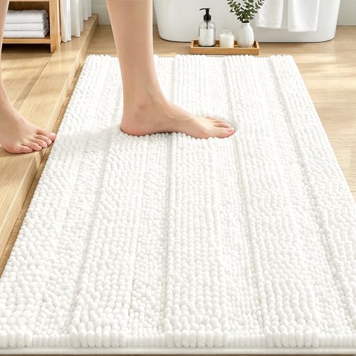 OLANLY Thick Bathroom Rugs 30x20, Soft Chenille Striped Bath Rugs, Ivory | Rubber Backing, Machine Wash, Extra Absorbent Bath Mats for Bathroom Floor, Tub and Shower, Home Decor Accessories - color: Ivory, size: 30" X 20"