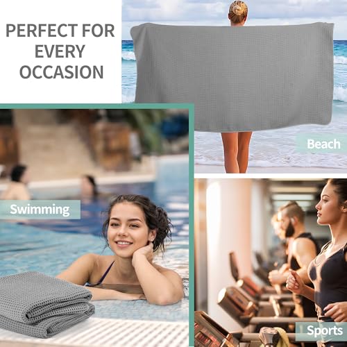 MICROFI New Microfiber Waffle Bath Towels, 2 Pieces, Oversized, Soft, Absorbent, Fast Drying, Lint Free 430 GSM (30''x60''/76cm x 152cm) - color: Gray