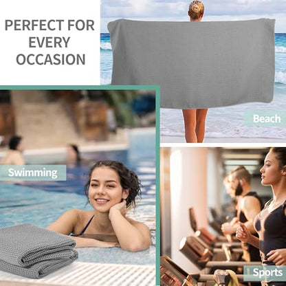 MICROFI New Microfiber Waffle Bath Towels, 2 Pieces, Oversized, Soft, Absorbent, Fast Drying, Lint Free 430 GSM (30''x60''/76cm x 152cm) - color: Gray