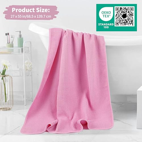 Microfiber Waffle Bath Towels, 4 Pieces, Soft, Absorbent, Fast Drying, Lint Free 430 GSM (27''x55''/68.58 cm x139.7 cm) - color: Pink