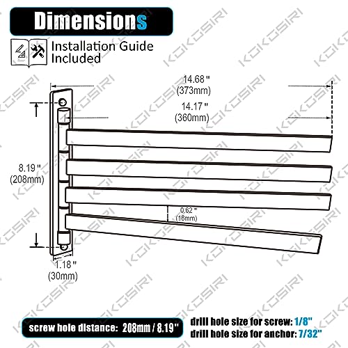 KOKOSIRI Bathroom Towel Bars Swivel Towel Rails Matte Black Swing Out Hand Towel Holder 4-Arm for Bath Kitchen Wall Stainless Steel B5007BK-A4 - size: 4-Bar