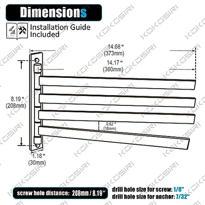 KOKOSIRI Bathroom Towel Bars Swivel Towel Rails Matte Black Swing Out Hand Towel Holder 4-Arm for Bath Kitchen Wall Stainless Steel B5007BK-A4 - size: 4-Bar