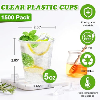 SIUQ 1500 Pack 5 oz Clear Plastic Cups, Disposable Mouthwash Cups | Plastic Cups 5 Ounce, Cold Party Drinking Cup for Party, Picnic, BBQ, Travel, Events and Everyday Use - style: 5 oz-1500pack