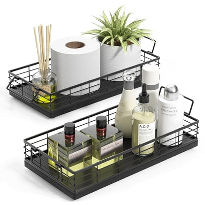 Toilet Paper Basket 2 Pack, 13 Inch Toilet Tank Basket with Handles, Black | 2PCS Bathroom Basket, Back of Toilet Basket, Toilet Tank Tray Toilet Organizer for Toilet Paper Storage Toiletries Essentials - color: Black