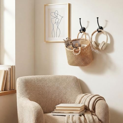 4-Pack Heavy Duty Wall Hooks, Matte Black Double Coat Hooks Wall Mounted, Rustproof Metal Towel & Robe Hook Hardware with Screws for Bathroom, Entryway, Hanging Coats, Hats, Bags, Keys - color: 4 pack-Black