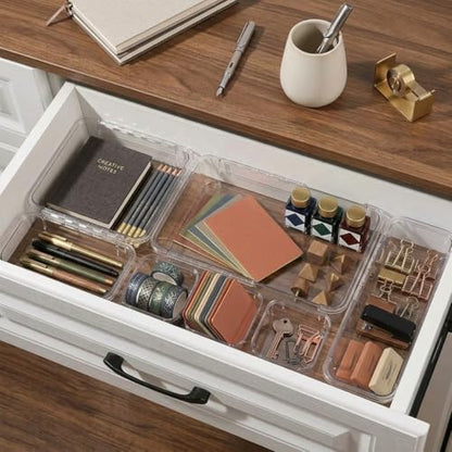 14 Pcs Expandable Clear Drawer Organizer|3-Size Extendable Drawer Dividers | Adjustable Plastic Storage Boxes, Arcrylic Storage Bins for Makeup Vanity Drawer Dresser DIY Desk Office Kitchen Utensils - size: 14PCS