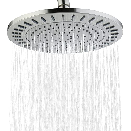 BRIGHT SHOWERS Rain Shower Head, 9 Inch High Pressure Waterfall Showerhead with Adjustable Angle and Anti-clogging Silicone Nozzles, Luxury Bathroom Overhead Shower, Brushed Nickel - color: Brushed Nickel