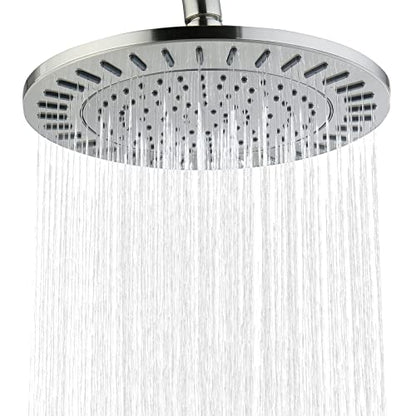 BRIGHT SHOWERS Rain Shower Head, 9 Inch High Pressure Waterfall Showerhead with Adjustable Angle and Anti-clogging Silicone Nozzles, Luxury Bathroom Overhead Shower, Brushed Nickel - color: Brushed Nickel