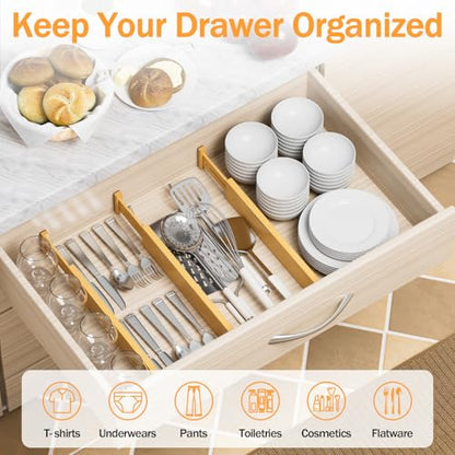 Bamboo Drawer Dividers Organizers, 2.56" High, 17"-21.8" Adjustable, 6 Pack | Expandable Separators, Great for Utensils, Kitchen, Bedroom, Dresser and Office Storage - style: bamboo-6Pack