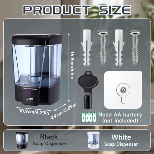 4 Pack Automatic Soap Dispenser Touchless 600 ml / 20 oz Wall Mount Hand Sanitizer Dispenser Sensor Hand Soap Pump for Commercial Place Bathroom Offices Home Kitchen Hotel(Black) - color: Black