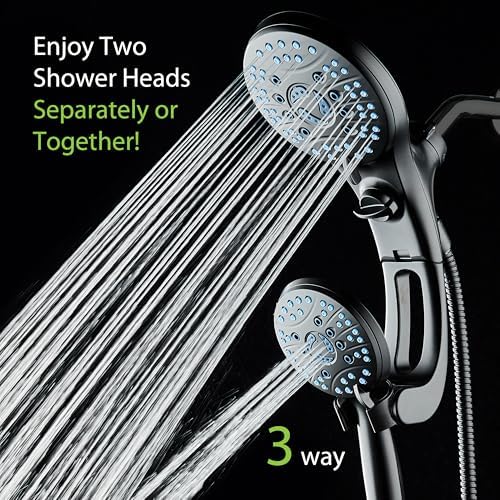 AquaCare 50-mode High Pressure Shower Head Combo with Arm & Dual Power Wash | Hygienic Jets, 2-mode Handheld Power Wash for Tub, Tile & Pets, Long 6 ft. Stainless Steel Hose, Extra Wall Bracket / Black - color: Matte Black, style: 1.8 Gallons Per Minute
