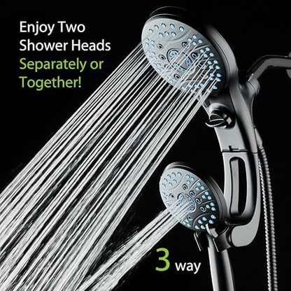 AquaCare 50-mode High Pressure Shower Head Combo with Arm & Dual Power Wash | Hygienic Jets, 2-mode Handheld Power Wash for Tub, Tile & Pets, Long 6 ft. Stainless Steel Hose, Extra Wall Bracket / Black - color: Matte Black, style: 1.8 Gallons Per Minute