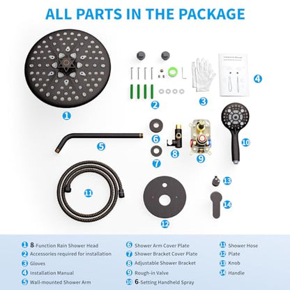 EMBATHER 10'' Shower System with Handheld Trim Kit, Oil Rubbed Bronze | 2-IN-1 Shower Faucet Set, 3-Mode Shower Head, 8-Setting Handheld Spray, Pressure-balanced Valve & Trim Kit - color: Oil Rubbed Bronze, size: 10 Inch